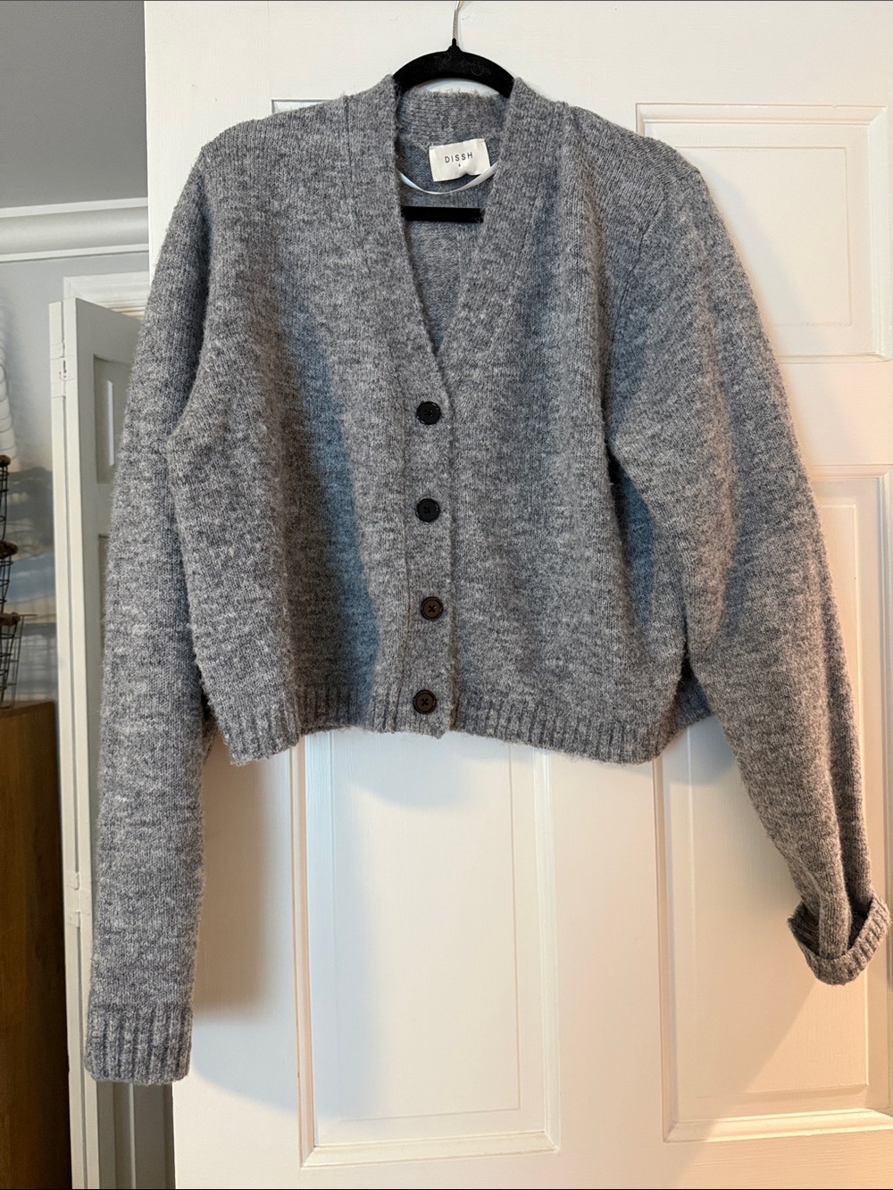 Dissh Gray Button-Front Cropped Cardigan Sweater